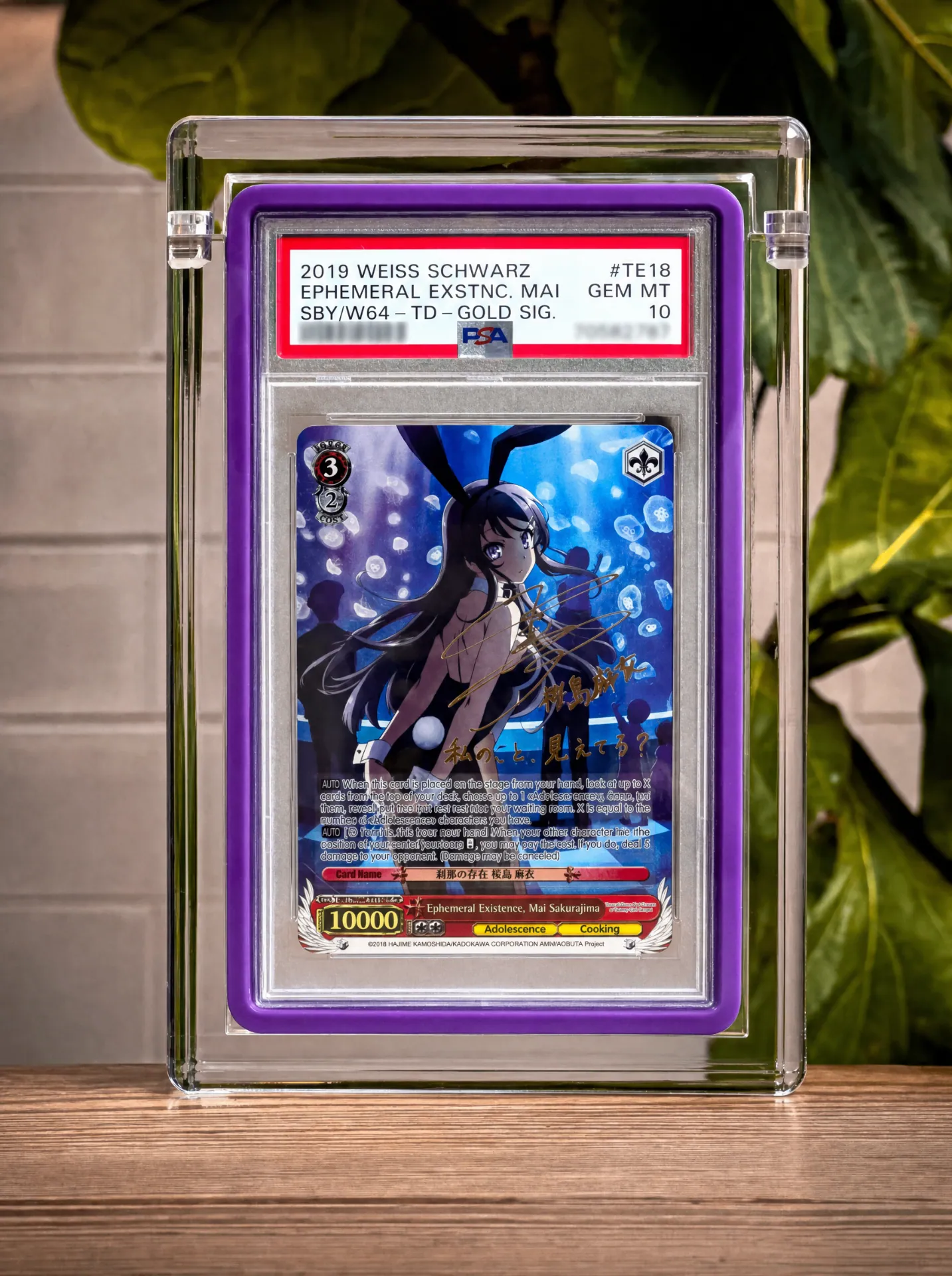 PowerGuard Vault in purple displaying a PSA 10 Weiss Schwarz slab